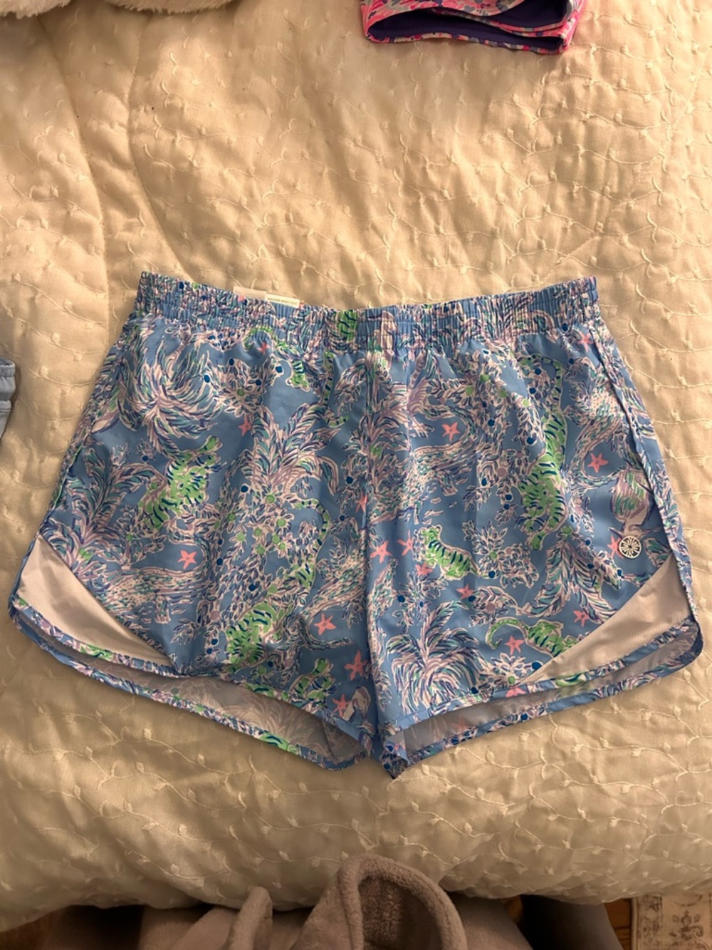 Lilly Pulitzer Light Blue Floral & Coral Print Athletic Shorts